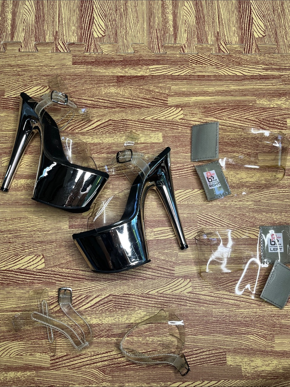 Pleaser Adore Chrome Silver 7” Stiletto Platform Heels w Clear Straps plus extra